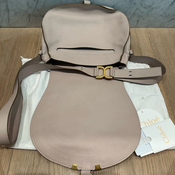 Chloe Marcie Medium Taupe Leather Crossbody Saddle Bag - Picture 6 of 12